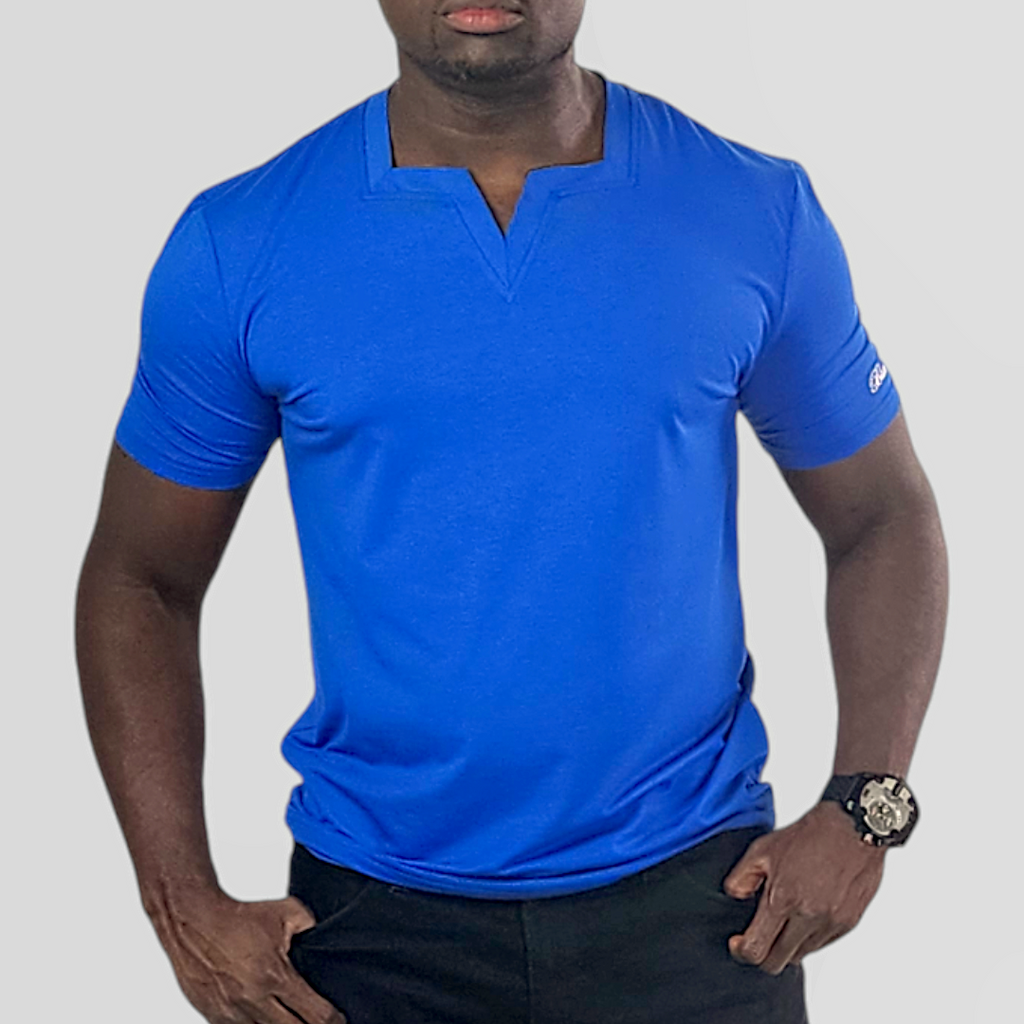Blue Short Sleeves Square v-neck T shirt for Men – Blue Cavalz
