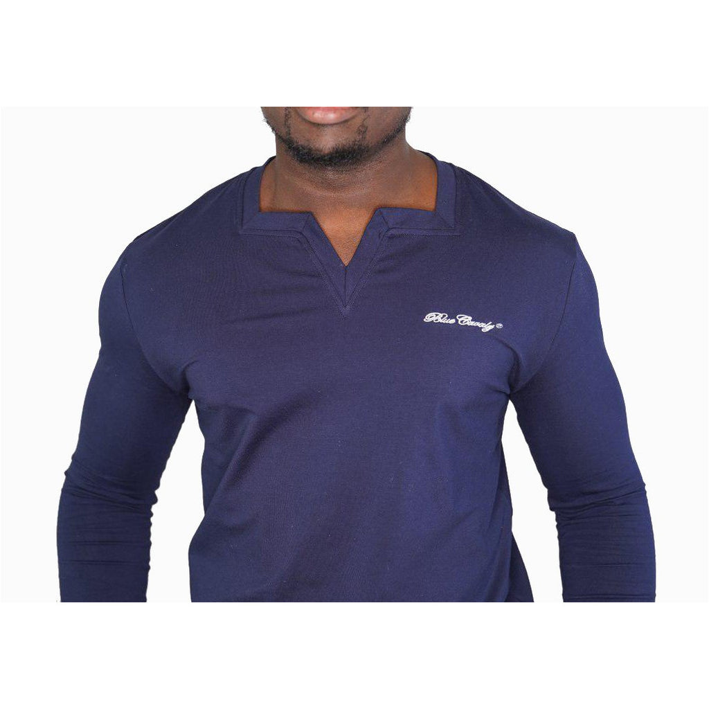 Blue Long Sleeves Square V Neck – Blue Cavalz