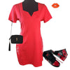 Women Red Square Vneck Bodycon Short Dress