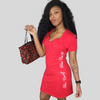 Women Red Square Vneck Bodycon Short Dress