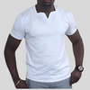 Men White Square V-neck T-shirt. Blue Cavalz