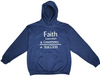 Blue hoodie with a math formula that says "faith  x Execution x Consistency = SUCCESS on the front of the hoodie 