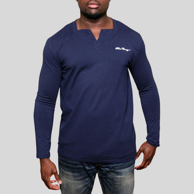 Blue Long Sleeves Square V Neck