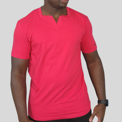 Red Short Sleeves Square V Neck T-shirt