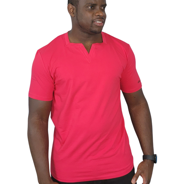 Red Short Sleeves Square V Neck T-shirt
