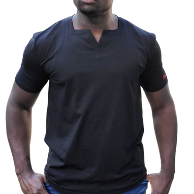 Men Black Short Sleeves Blue Cavalz  Square V-neck t-shirt